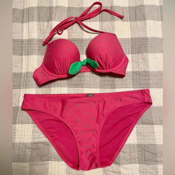 Aerie Pink with Green Studs Bathing Suit Set - Picture 1 of 1